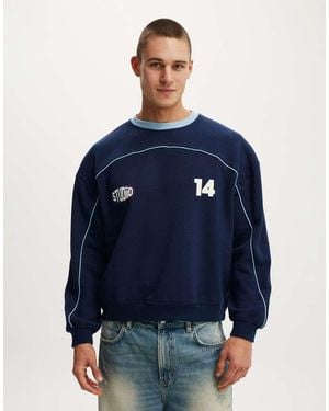 Cotton On Box Fit Graphic Crew Jumper - Blue