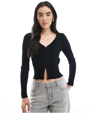 Cotton On – gerippte cropped-strickjacke - Schwarz