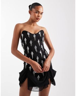 ASOS Corset Detail Embellished Drape Mini Dress - Black