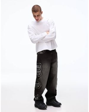 Bershka baggy Patch Jeans - White
