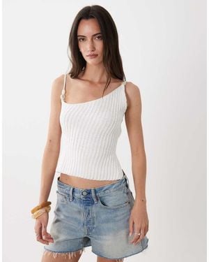 SNDY'S Knitted Cotton Blend Bead Detail Open Tie Back Top - White