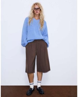Pull&Bear Tailored Fit Tailored Bermuda Shorts With Pleats - White