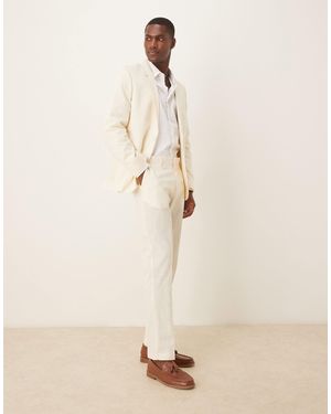 ASOS Linen Look Slim Suit Trousers With Front Pleat - Natural