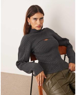 ARRANGE Rib Knit High Neck Layered Jumper - Black