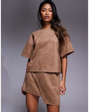 ASOS Co-ord Faux Suede Asymmetric Mini Skirt - Brown