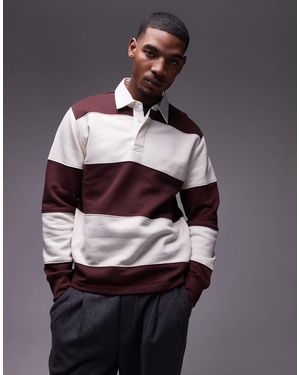 Mango – rugby-poloshirt mit burgunderem und weißem streifen - Rot