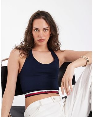 Tommy Hilfiger – schmal geschnittenes cropped-neckholder-top - Blau