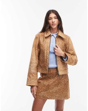 JJXX Co-Ord Leather Pony Hair Jacket - Brown