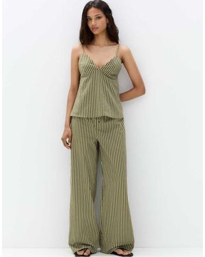 Pull&Bear Striped Strappy Top - Green