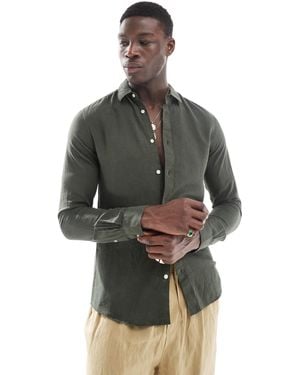 Only & Sons Linen Mix Long Sleeve Shirt - Gray
