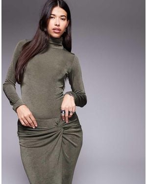 Ruched & Ready Ruched & Ready You Could Never Sculpted Textured Slinky High Neck Bodysuit Co-Ord - Grey