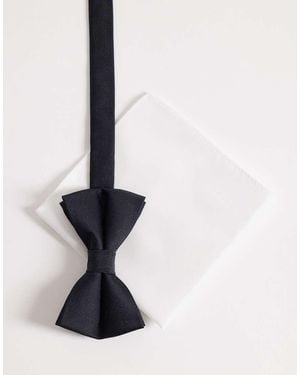 ASOS Satin Bow Tie And Pocket Square - Black