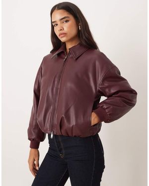 Abercrombie & Fitch Vegan Leather Bubble Hem Bomber Coat - Purple