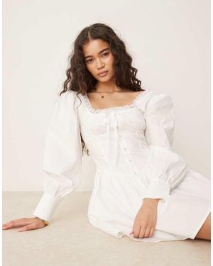 Glamorous Square Neck Long Sleeves Dress - White