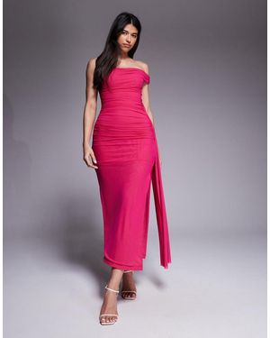 Bardot Layana Mesh Twisted One Shoulder Ruched Midaxi Dress - Pink