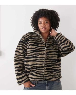 Noisy May Funnel Neck Faux Fur Jacket - Black