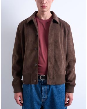 TOPMAN Faux Suede Harrington Jacket - Brown