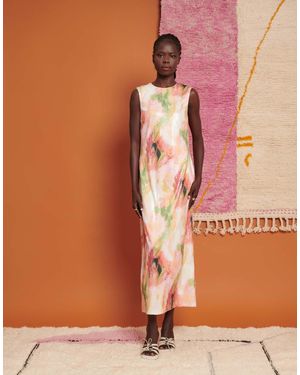 Ghospell – verziertes, wadenlanges kleid mit blumenmuster und paillettenbesatz - Orange