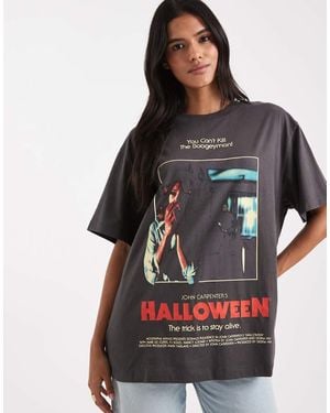 ASOS Camiseta Negra Extragrande Con Estampado Gráfico Con Licencia De La Película "Halloween" De -Gris - Negro
