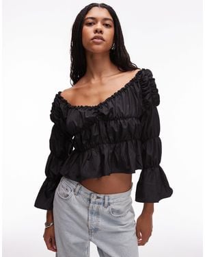 laagam Sadie Linen Ruched Blouse - Black