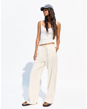 Bershka Linen Rich Trousers With An Elasticated Waistband - White