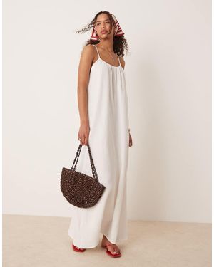 Vila Crinkle Cotton Maxi Cami Slip Dress - Natural