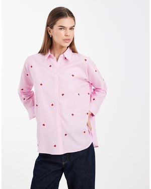 ONLY Heart Embroidery Shirt - Pink