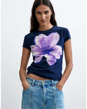Desigual Camiseta Estampada De Flores- Marino - Azul