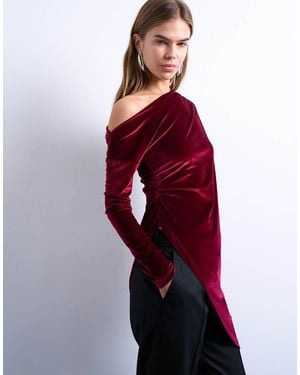 TOPSHOP Top A Maniche Lunghe Stile Tunica Bordeaux - Rosso