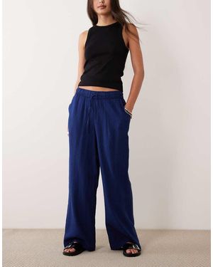 New Look Linen Mix Wide Leg Trousers - Blue