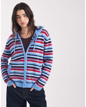 Daisy Street Chaqueta Azul Y Roja A Rayas Con Capucha Y Cremallera De Punto Mullido De