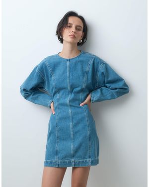 ASOS Denim Seamed Long Sleeve Mini Dress - Blue