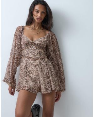 Miss Selfridge Playsuit mit langen ärmeln aus chiffon mit animal-print - Braun