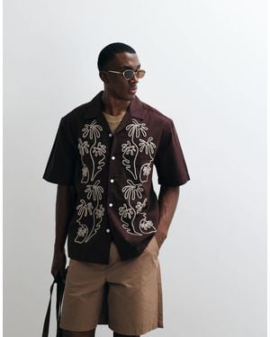 Only & Sons Relaxed Fit Embroidery Shirt With Resort Collar - Black