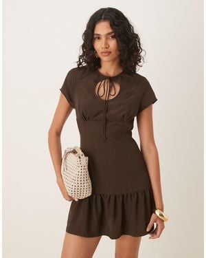 ASOS Keyhole Satin Drop Waist Mini Dress - Brown