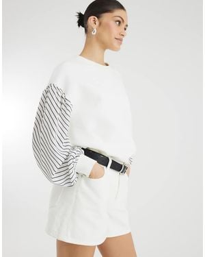River Island Stripe Hybrid Sleeve Sweatshirt - White
