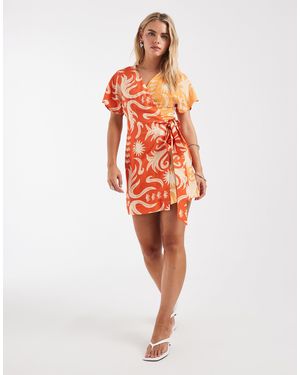Never Fully Dressed Petite Sarah Wrap Mini Dress - Orange