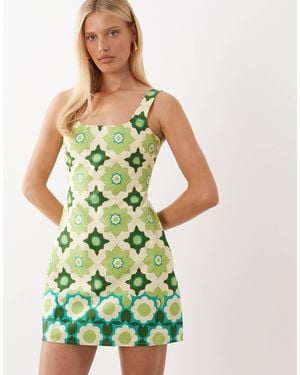Nobody's Child Connie Linen Blend Square Neck Sleeveless Mini Dress - Green