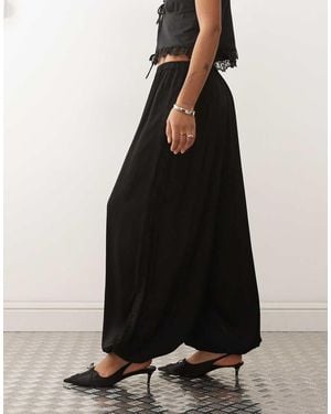 Reclaimed Vintage Satin Balloon Lace Trim Side Trouser - Black