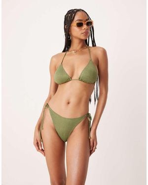 Stradivarius Slip Bikini Kaki Con Allacciatura Laterale - Neutro