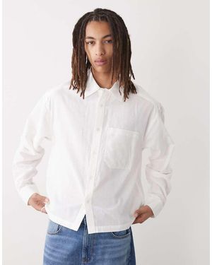 Collusion Boxy Linen Look Long Sleeve Shirt - White