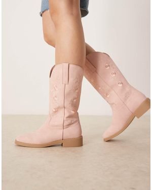 Glamorous Botas Por La Rodilla Rosas De Estilo Wéstern Con Diseño Bordado De - Neutro