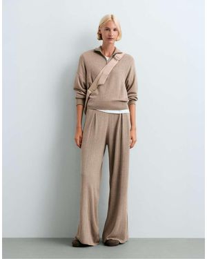 Oysho Pinstripe Half-Zip Knit Jumper - White
