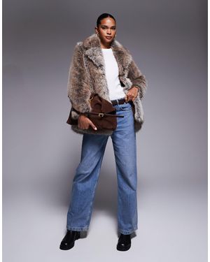 River Island Mid Length Faux Fur Coat - Blue