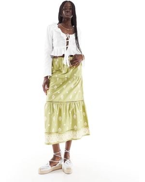 Wednesday's Girl Tiered Tie Front Midaxi Skirt - Metallic