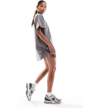 In The Style Exclusive Ruched Side Oversized Mini T-Shirt Dress - White