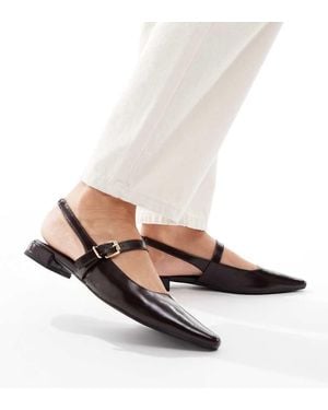 London Rebel Zapatos Planos Marrón Oscuro Destalonados Con Puntera Fina Luna De - Blanco