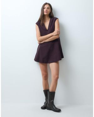ASOS Asos Design Tall Relaxed V Neck Mini Dress With Dropped Waist - Brown