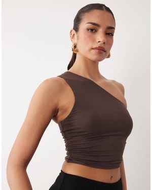 Oh Polly Modal One Shoulder Open Back Top - Brown