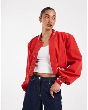 ASOS Cropped Shoulder Pad Bomber Jacket - Red
